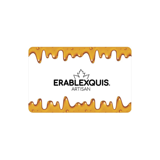 Carte-cadeau Érablexquis pour vinaigrette / marinade québécoise. Produit naturel, local, fait de sirop d’érable pur, gastronomique, sans gluten et végétarien. Savoureux en salade, sandwich, légumes, grillade, pour des recettes rehaussées.